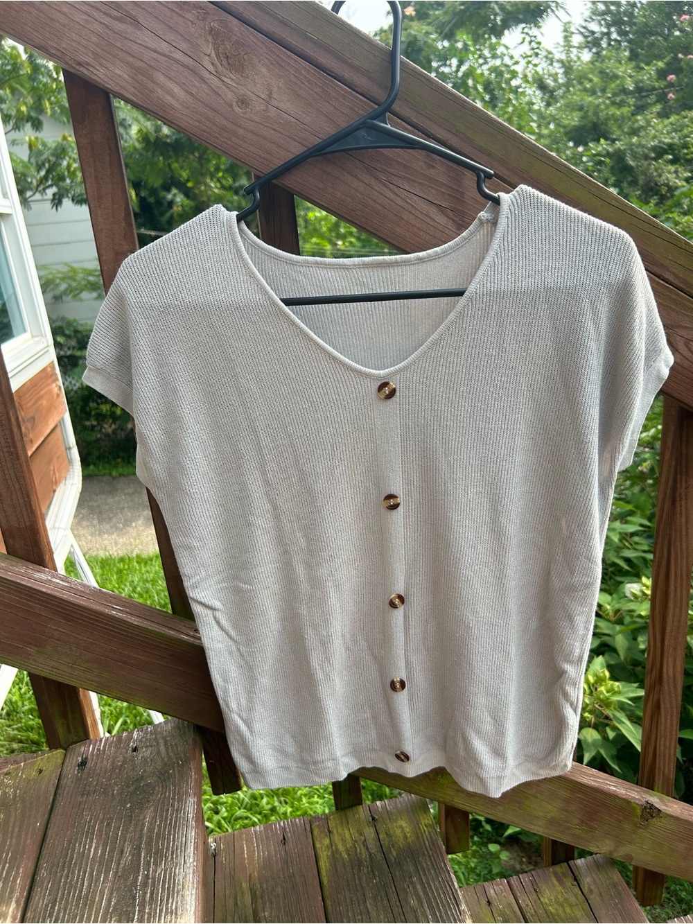 SHEIN Icy Blue Button-Front Short Sleeve Knit Top